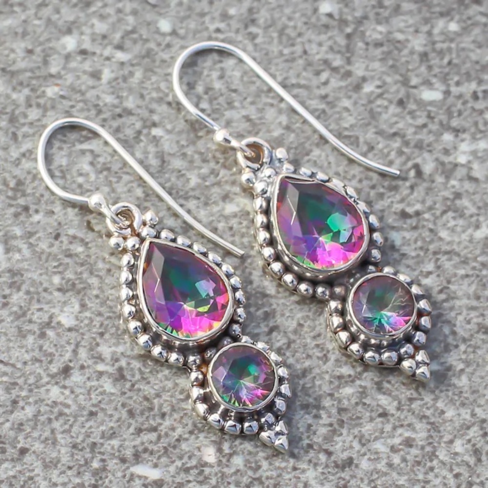 Sterling silver rainbow mystic topaz earrings